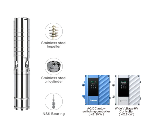 4ADSCW Brushless AC/DC Water Filled Solar Deep Well Pump with SS Impeller