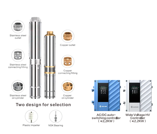 4HVLR Wide Voltage DC Brushless Motor Copper Outlet Solar Deep Well Pump