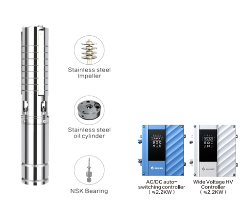 4HVSCW Wide Voltage Dc Water Filled Stainless Steel Impeller Solar Submersible Pump